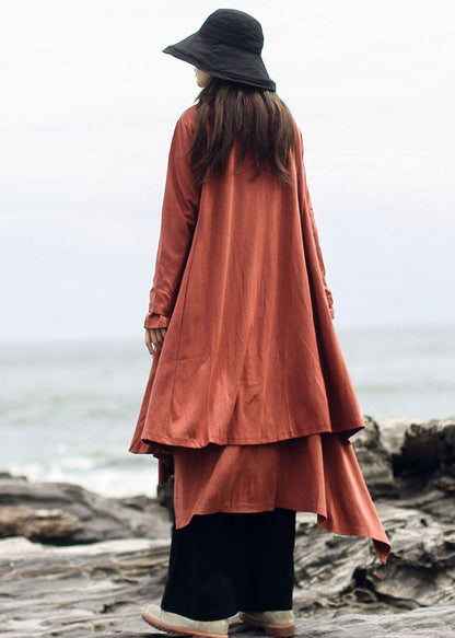 Orange Patchwork Baumwollcardigan V-Ausschnitt Langarm