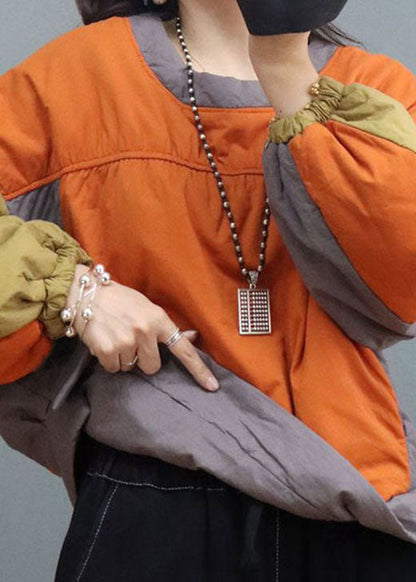 Orange Patchwork Feine Baumwolle Gefüllt Pullover Streetwear Winter