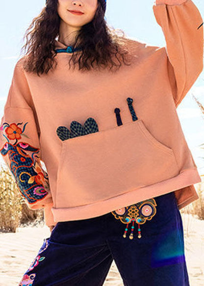 Orange Patchwork Warm Fleece Sweatshirt Mit Kapuze Frühling