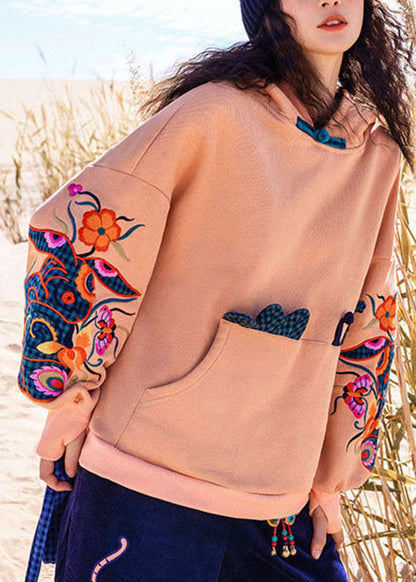 Orange Patchwork Warm Fleece Sweatshirt Mit Kapuze Frühling