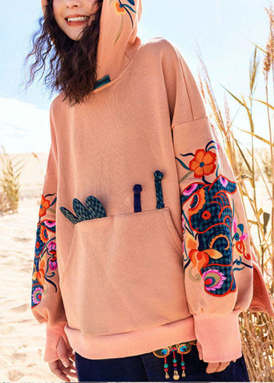 Orange Patchwork Warm Fleece Sweatshirt Mit Kapuze Frühling