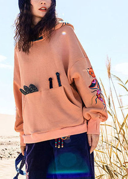 Orange Patchwork Warm Fleece Sweatshirt Mit Kapuze Frühling