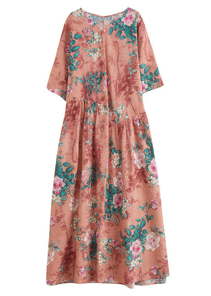 Vestidos largos de vacaciones arrugados con patchwork naranja y media manga