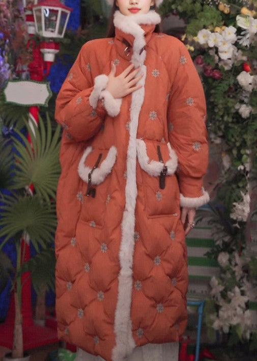 Parkas de algodón con parches de pelo de conejo y bolsillos naranjas bordados