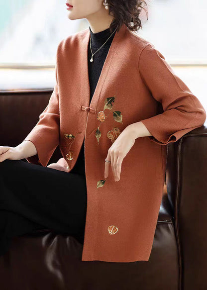 Cárdigan de lana con cuello en V y botones estampados en naranja para primavera