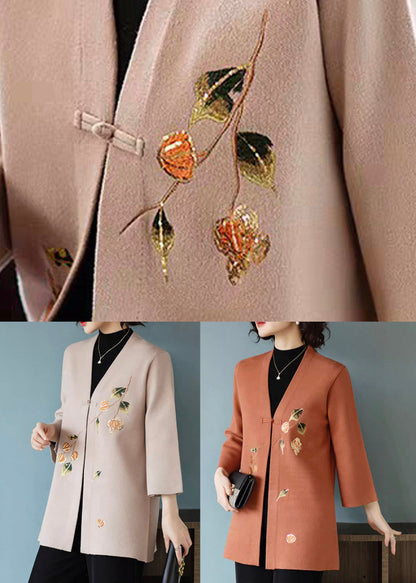 Cárdigan de lana con cuello en V y botones estampados en naranja para primavera