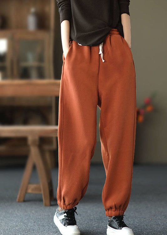 Orange elastische Taille Warme Fleece Haremshose Winter