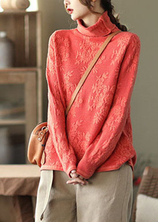 Orange dicken Strick Pullover Tops Jacquard Frühling