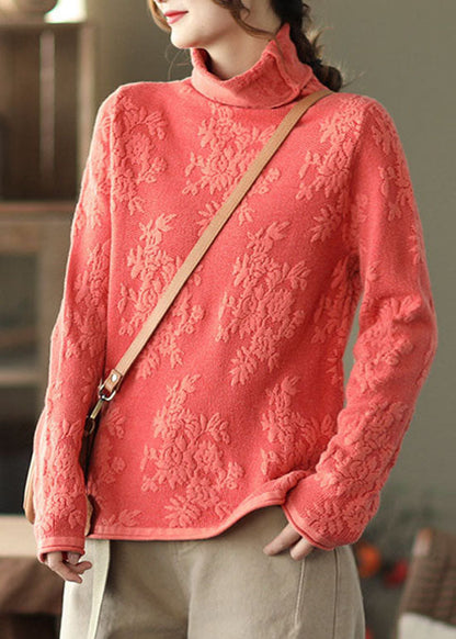 Orange dicken Strick Pullover Tops Jacquard Frühling