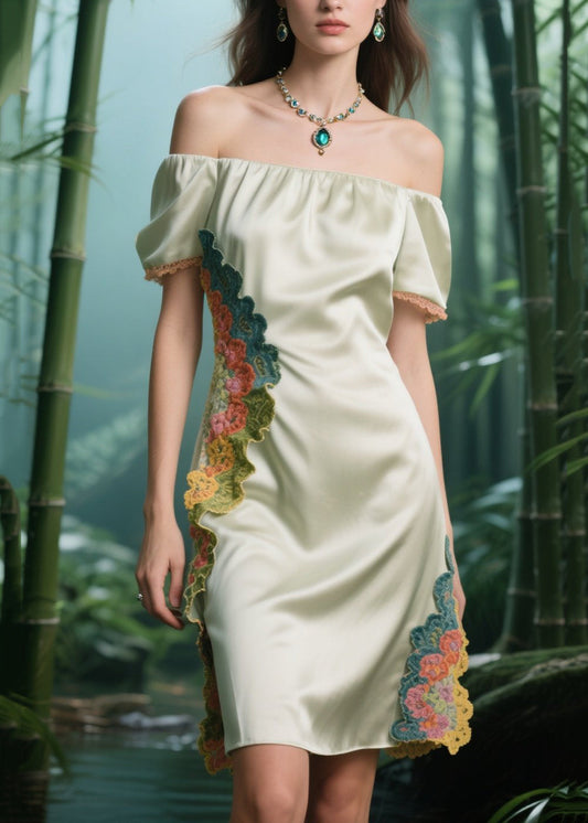 Organic Apricot Cold Shoulder Patchwork Silk Strapless Dress Summer