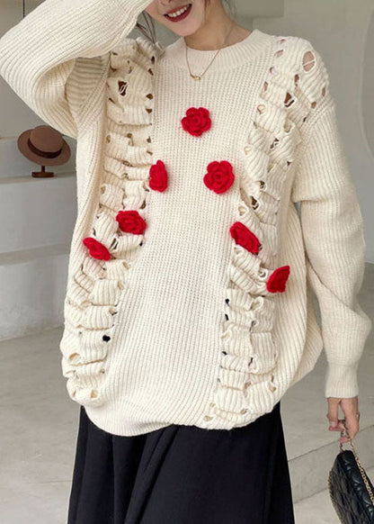 Bio Apricot Hollow Out Floral Strickpullover Winter