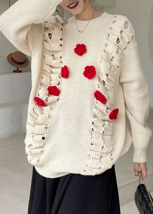 Bio Apricot Hollow Out Floral Strickpullover Winter