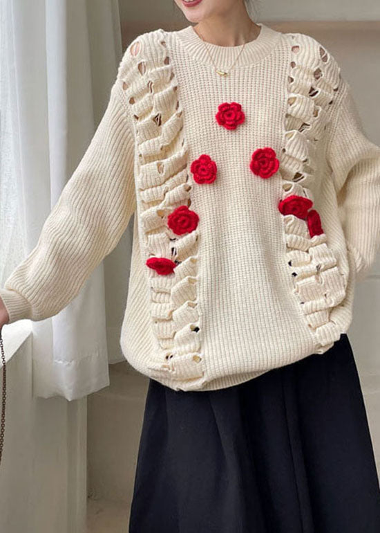 Bio Apricot Hollow Out Floral Strickpullover Winter