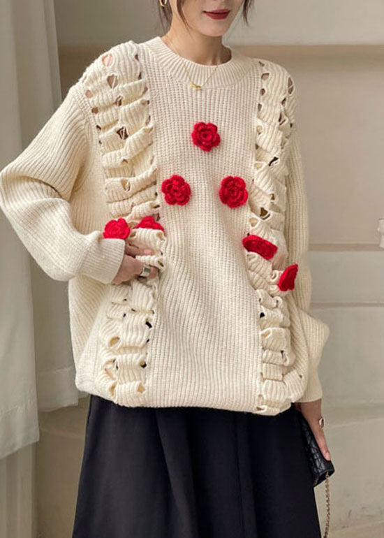 Bio Apricot Hollow Out Floral Strickpullover Winter