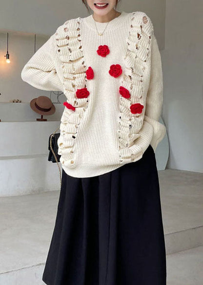 Bio Apricot Hollow Out Floral Strickpullover Winter