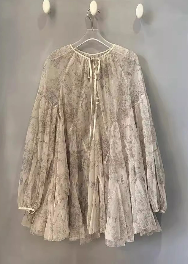 Blusa de encaje con lazo y mangas farol con estampado de albaricoque orgánico