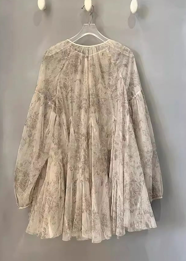 Blusa de encaje con lazo y mangas farol con estampado de albaricoque orgánico