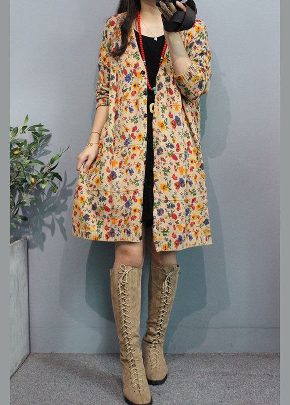 Bio Apricot V-Ausschnitt Print Button Herbst Blumen Pullover Cardigans