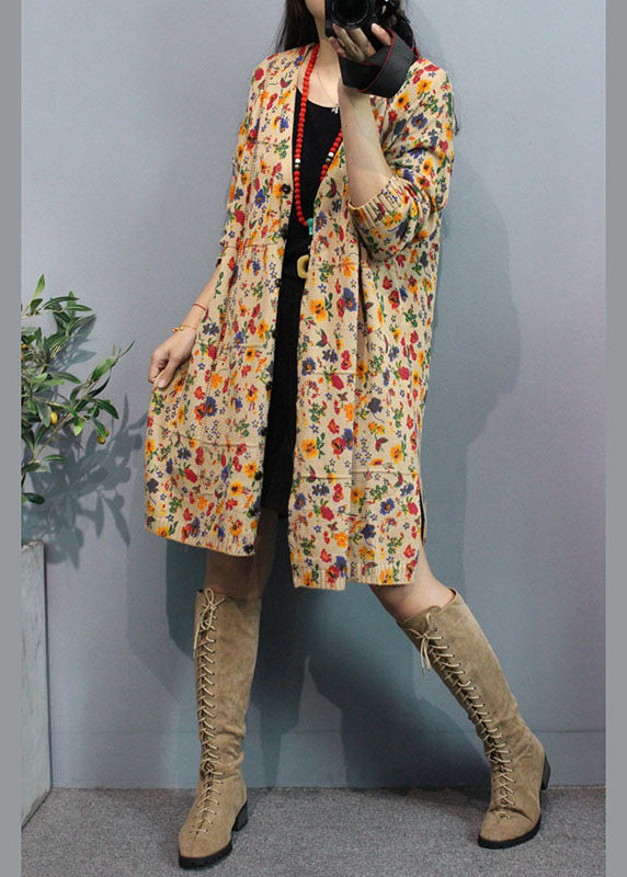 Bio Apricot V-Ausschnitt Print Button Herbst Blumen Pullover Cardigans