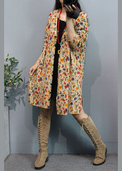 Bio Apricot V-Ausschnitt Print Button Herbst Blumen Pullover Cardigans