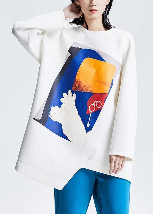 Organic Asymmetrical design cotton Spring Clothes Fabrics Graffiti Print T Shirt - SooLinen