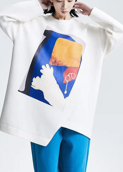 Organic Asymmetrical design cotton Spring Clothes Fabrics Graffiti Print T Shirt - SooLinen