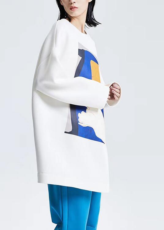 Organic Asymmetrical design cotton Spring Clothes Fabrics Graffiti Print T Shirt - SooLinen