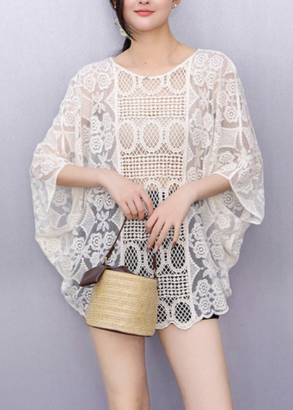 Organic Beige Hollow Out T Shirts Fall