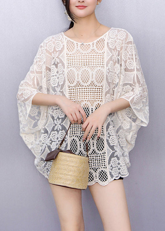 Organic Beige Hollow Out T Shirts Fall