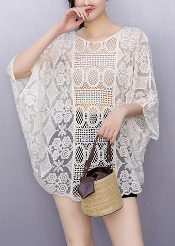 Organic Beige Hollow Out T Shirts Fall