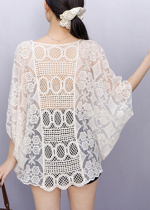 Organic Beige Hollow Out T Shirts Fall