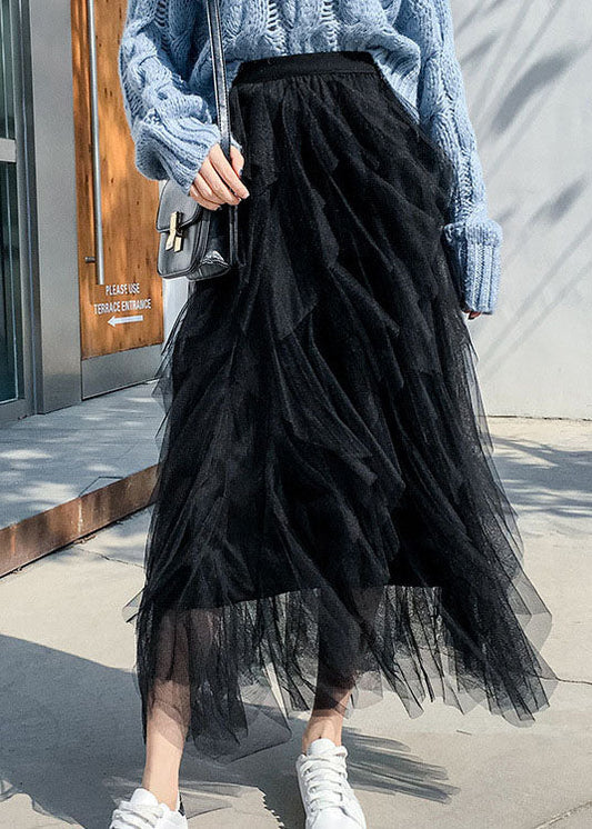 Bio Schwarz Asymmetrische Tüllröcke Frühling
