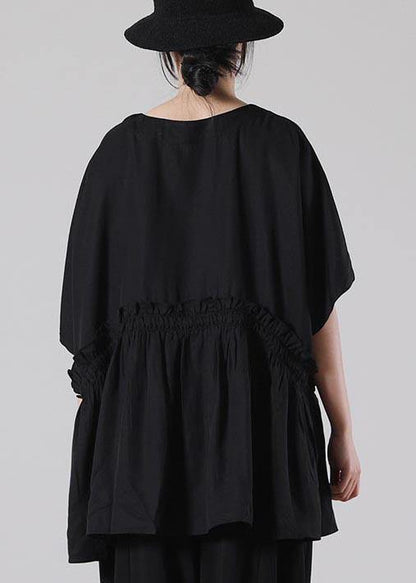 Organic Black Batwing Sleeve Cotton Summer Shirts - SooLinen