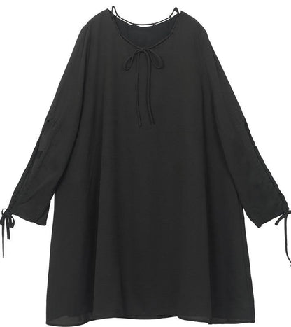 Organic Black Cinched Chiffon O-Neck Hollow Out Summer Party Dress - SooLinen