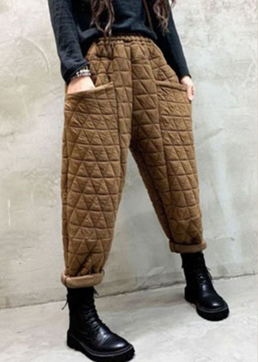 Organic Black Elastic Waist Thick Pockets Casual Winter Pants