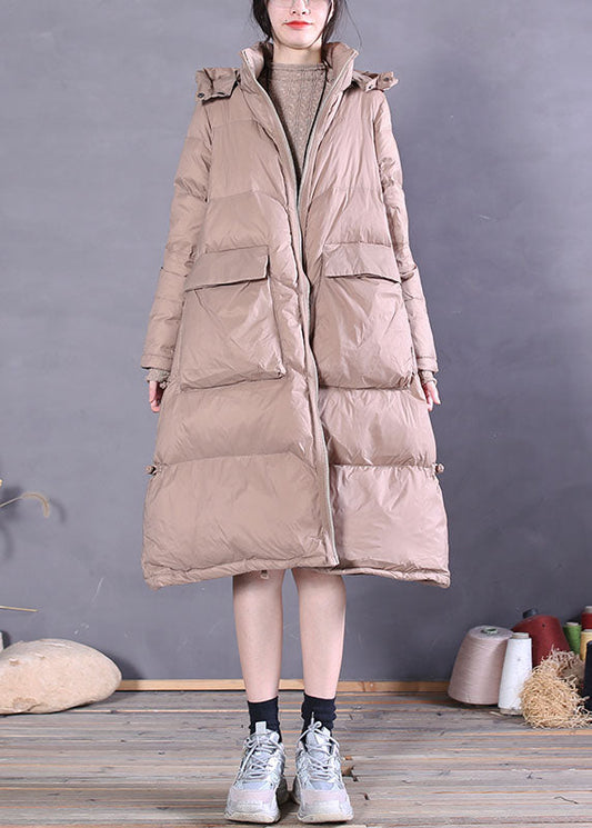 Bio-Daunenjacke mit Kapuze und Taschen, Schwarz, für den Winter