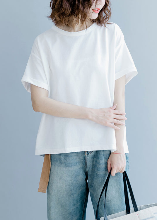 Schwarzes Bio-Baumwoll-Oberteil mit Rundhalsausschnitt und Schleife, kurzärmlig