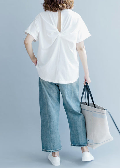 Schwarzes Bio-Baumwoll-Oberteil mit Rundhalsausschnitt und Schleife, kurzärmlig