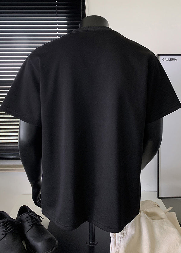 Organic Black O-Neck Cotton T Shirts Men Apparel Summer