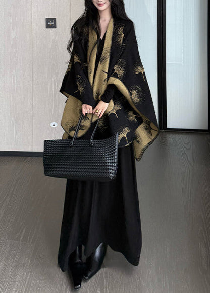 Schwarzer, übergroßer Bio-Baumwollschal mit Print, beidseitig tragbar