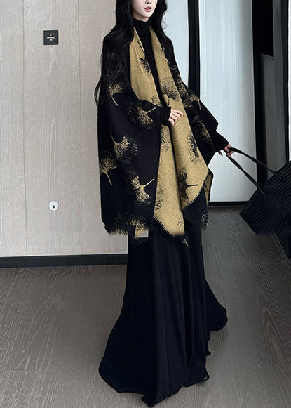 Schwarzer, übergroßer Bio-Baumwollschal mit Print, beidseitig tragbar