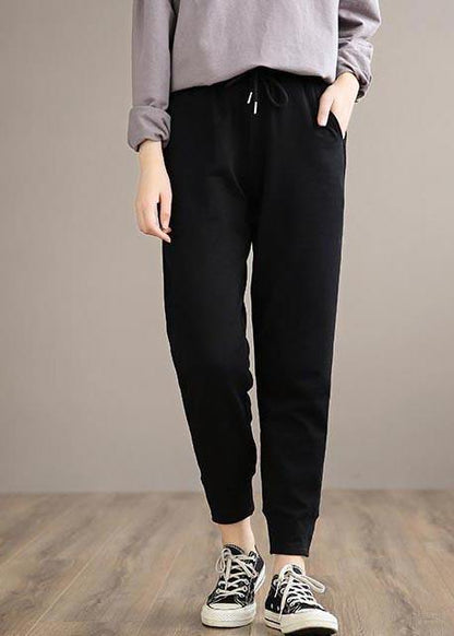 Organic Black Pants Plus Size Clothing Spring Elastic Waist Gifts Casual Pants - SooLinen
