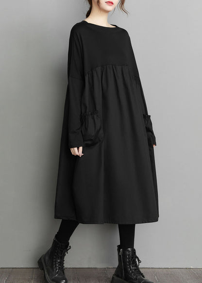 Bio Schwarz Patchwork faltig Taschen Baumwolle Kleider Frühling