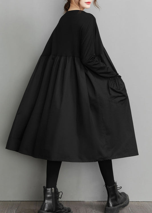 Bio Schwarz Patchwork faltig Taschen Baumwolle Kleider Frühling