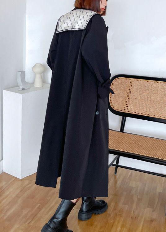 Organic Black Peter Pan Collar Button Pockets Fall Top Long sleeve - SooLinen