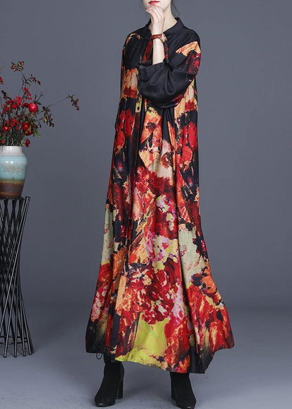 Organic Black Print Button Summer Spring Dress - SooLinen