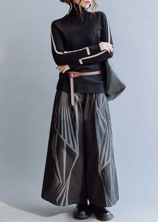 Bio-Baumwolle mit weitem Bein in Schwarz, bedruckt, Frühling