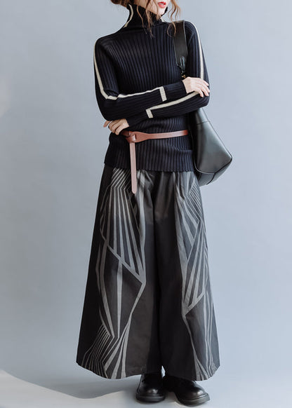 Bio-Baumwolle mit weitem Bein in Schwarz, bedruckt, Frühling