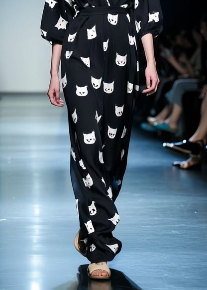 Organic Black Tie Waist Print Chiffon Maxi Dress Summer