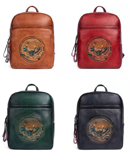 Organic Black character Paitings Calf Leather Tote Handbag